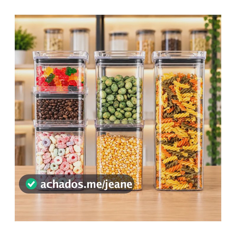 Kit 6 Potes Herméticos Quadrados Amobox 500ml 1000ml 2200ml