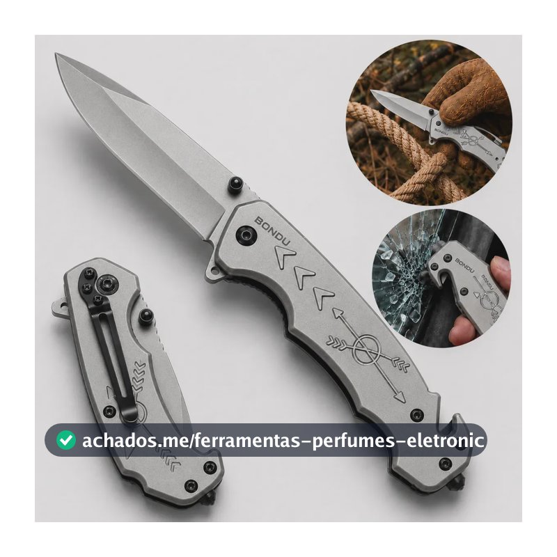 Canivete Tático Lâmina Aço Inox Dobrável de Bolso Semi Automático Militar Trava Retrátil Quebra Vidros Corta Cinto - Bondu