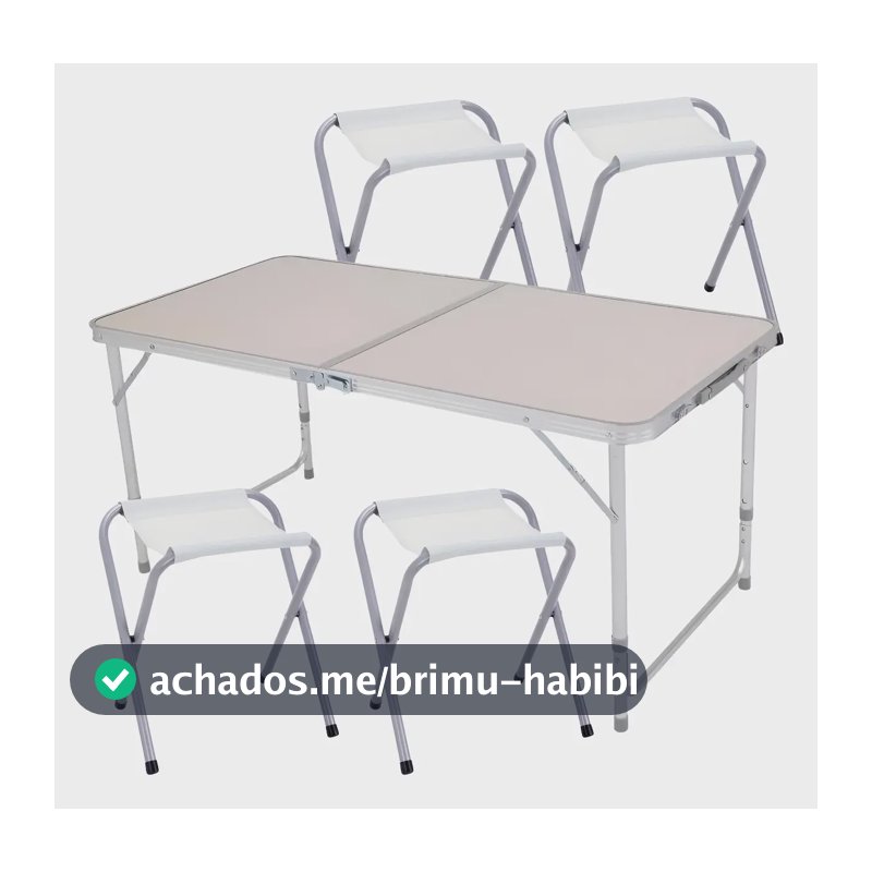 Mesa Dobrável Portátil Alumínio 120x60cm 4 Banquetas Zelt