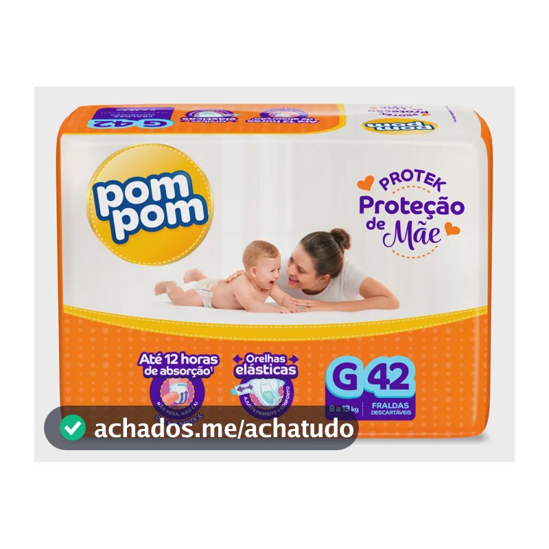 Fralda Pom Pom Protek G com 42 Unidades Para 12 Horas de Proteção