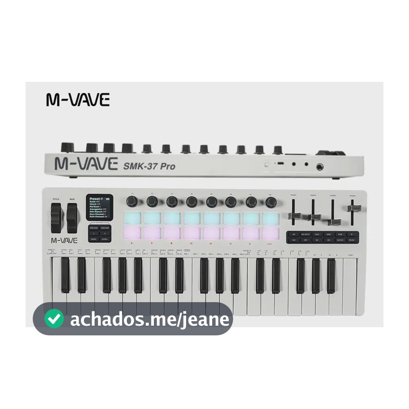 Teclado Controlador MIDI M-Vave SMK-37 Pro de 37 Teclas e 16 Pads Branco