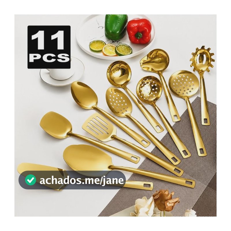 Kit Faqueiro Dourado Luxo Jogo Talheres Inox 11 Pçs Dourado