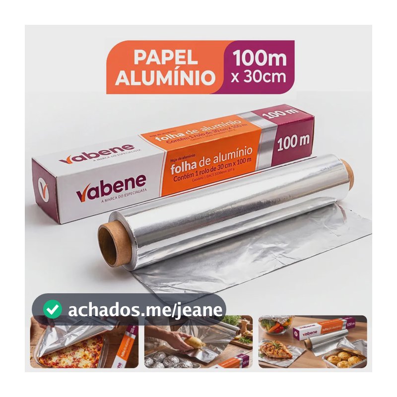 Papel Alumínio Vabene, Rolo de 100 Metros para Culinária e Embalagem