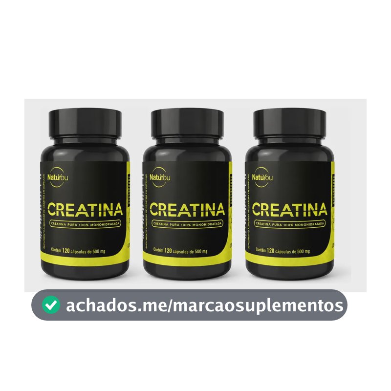 Kit 3 Creatina Monohidratada 120 Cápsulas 100% Pura Natuyou Sem Sabor