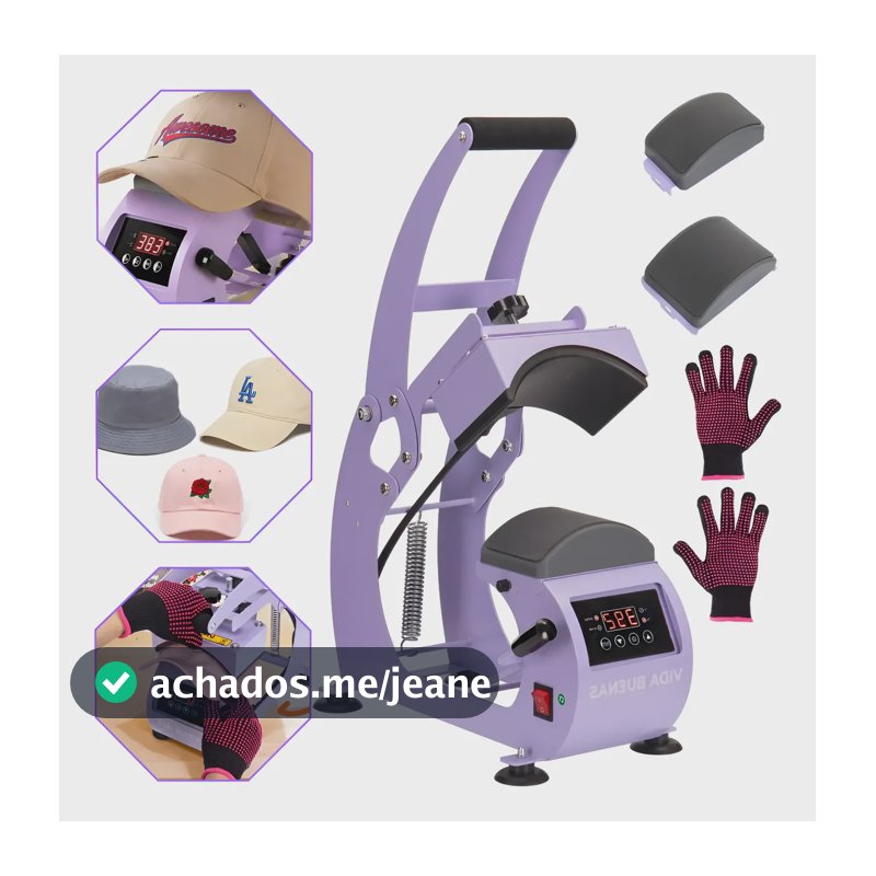 Prensa Térmica Para Bonés Sublimação 2almofada+luva Térmica Roxo Claro 220v