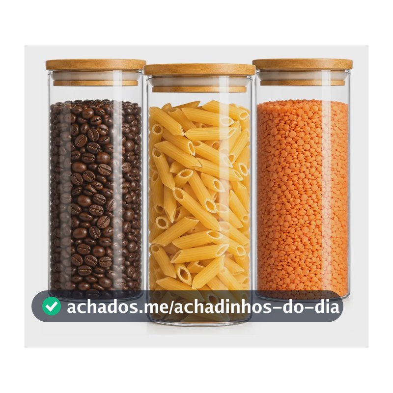 Kit 3 Pote Hermético Vidro 1000ml Tampa De Bambu Mantimentos Alimentos Muug