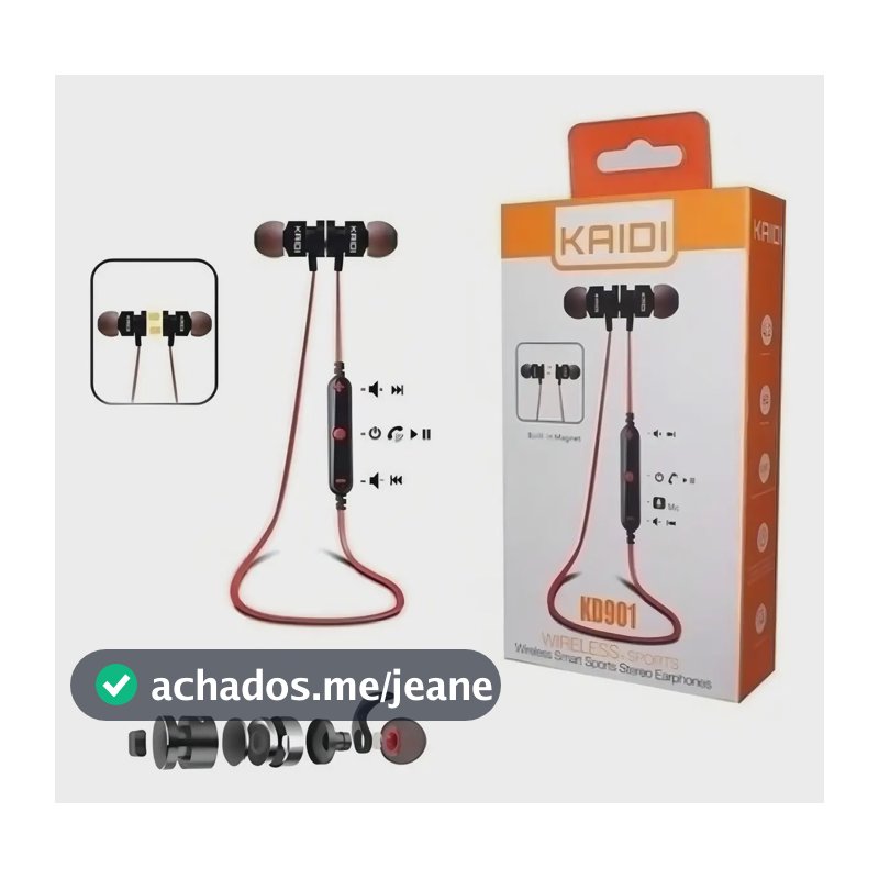 Fone In-ear Bluetooth 5.0 Kaidi KD-901 Preto Com Microfone TWS