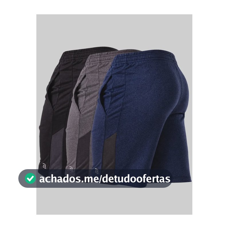 Kit 3 Bermuda Masculina Treino Academia Dry Fit Confortável Preto Azul Cinza M