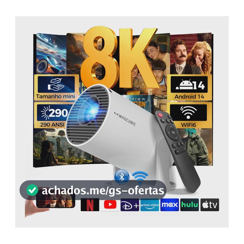 Magcubic Portátil Projetor Hy300pro Mini Smart TV Android 11 290Ansi Lumens Bluetooth 5.4 WI-FI 6 Full Hd 4K Hdmi Usb Cinema Home Branco
