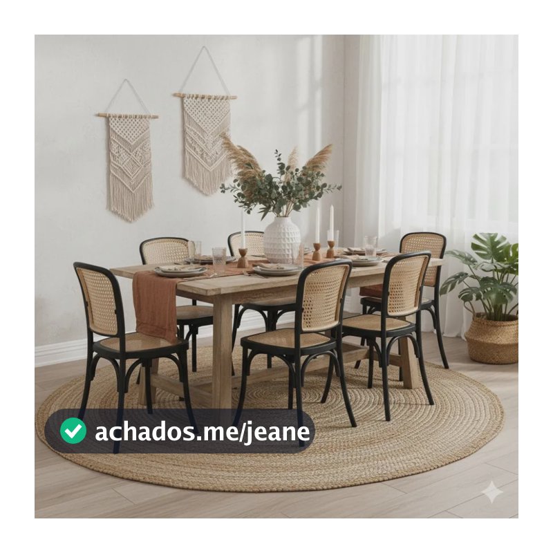 Kit 6 Cadeiras De Jantar Cozinha Amis Tela Rattan La Mobilia Estrutura da cadeira Preto