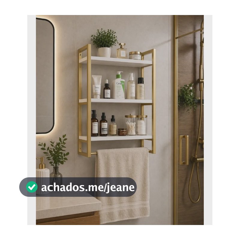 Prateleira Com Porta Toalha, Banheiro, Area De Serviço Em Fe Dourada