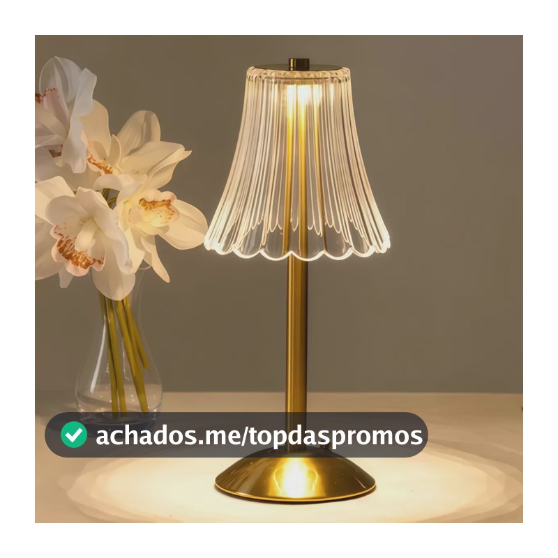 Luminária Mesa Abajur Led Trombeta Dimerizável Moderno 3 Cor Dourado