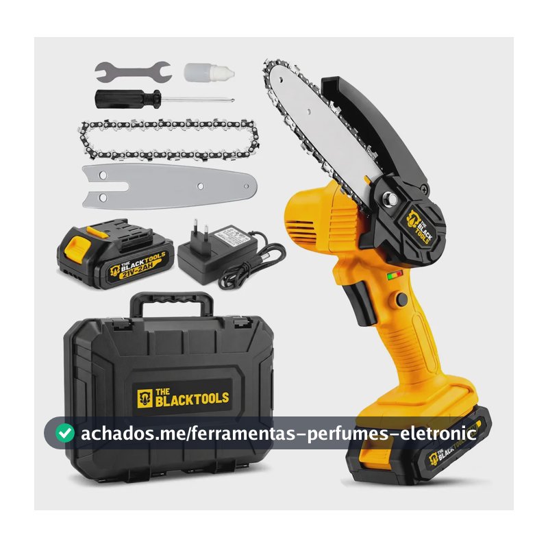 Motosserra Mini BTS-100 Bateria Recarregável 21v The Black Tools Cor Amarelo