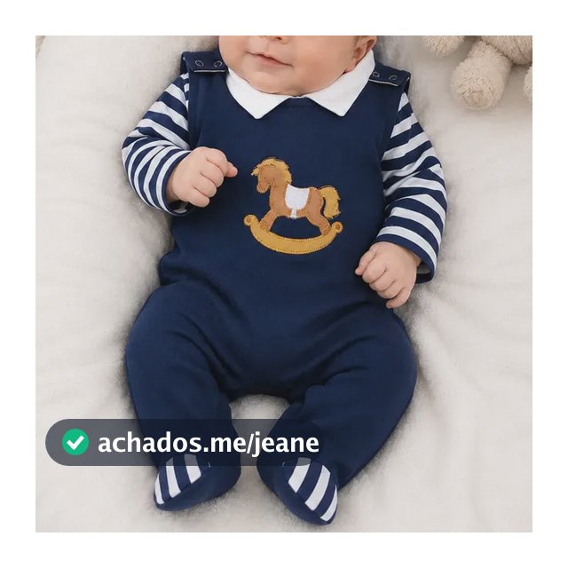 Macacão Pra Bebê Menino Longo Poney - 02 Peças.
