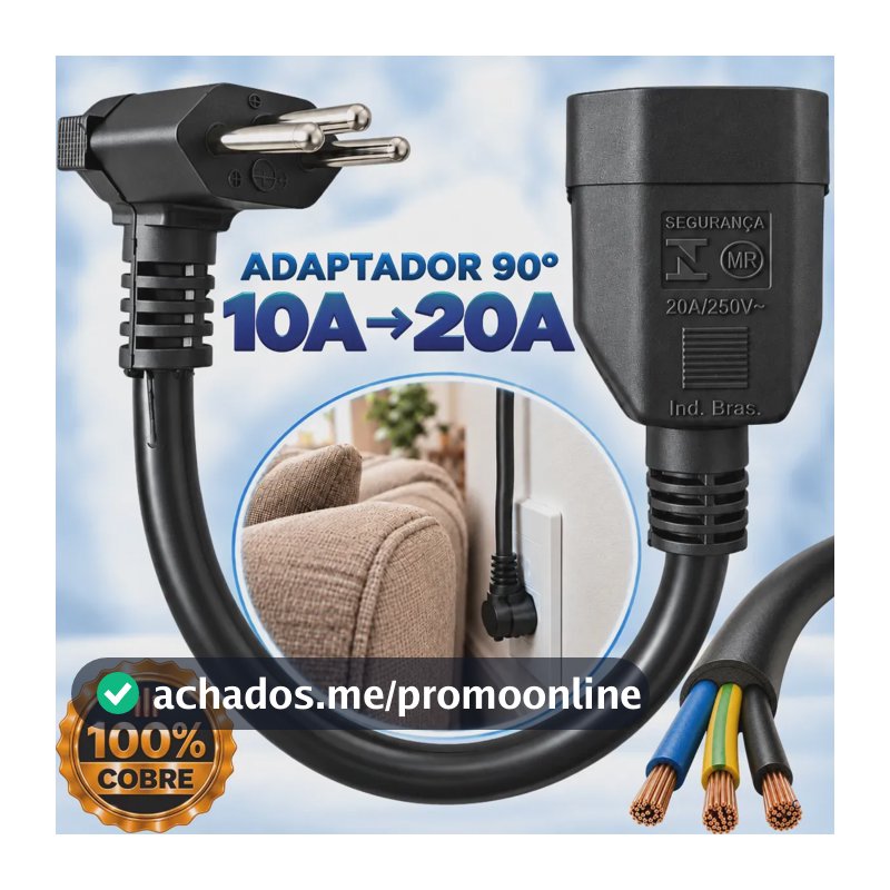 Adaptador De Tomada Fêmea 20a Para Macho 10a Reforçado Com Aterramento 90 Graus Bivolt Carregador Carro Elétrico Portátil Micro-ondas Airfryer Forno Cafeteira Plugue Pino Grosso Para Fino Two Lef