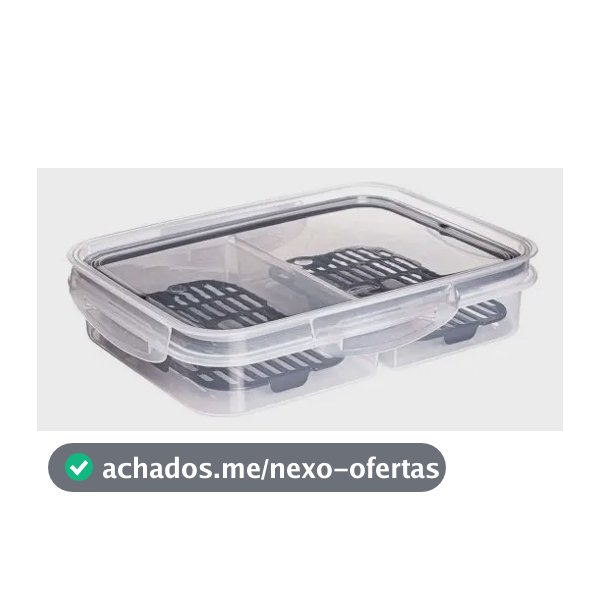 Pote Porta Frios C/ Escorredor Tampa C/ Travas 2 Divisórias Transparente