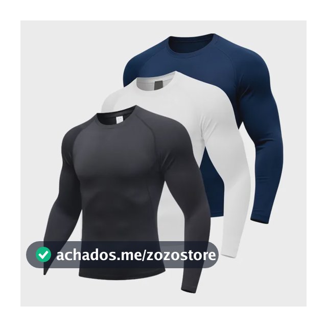 3 Camiseta Rash Guard Compressão Treino Academia Manga Longa Preto-branco-marinho Liso P