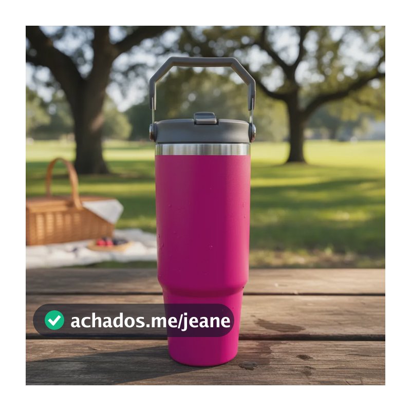 Garrafa Térmica Copo Inox Alça Tampa T. Flip Canudo 900ml Pink