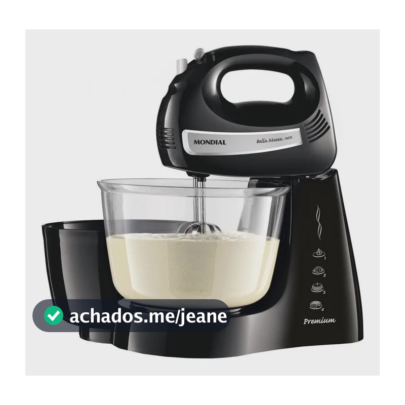 Batedeira Mondial 500w Bella Massa B-23 Np Preto E Inox 110v