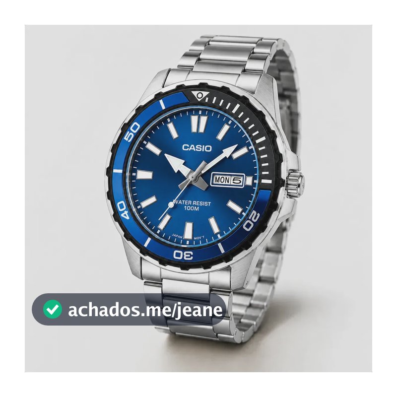 Relógio Casio Standard Masculino Mtd-125d-2a1vdf Correia Prateado Bisel Azul Fundo Azul