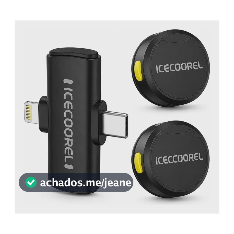 Microfone Lapela Duplo 2 Em 1 Profissional Type C E Lightning Para iPhone Celular Preto
