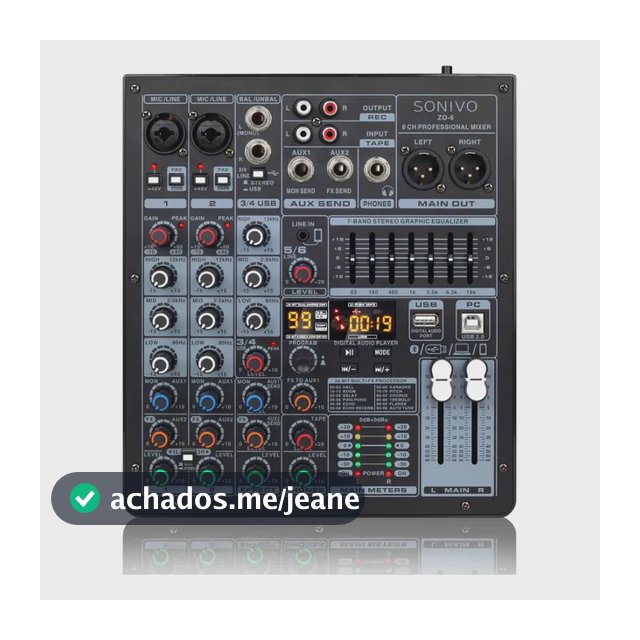 Mesa de Som Analógica CVLITE 6 Canais com Bluetooth e 99 Efeitos DSP