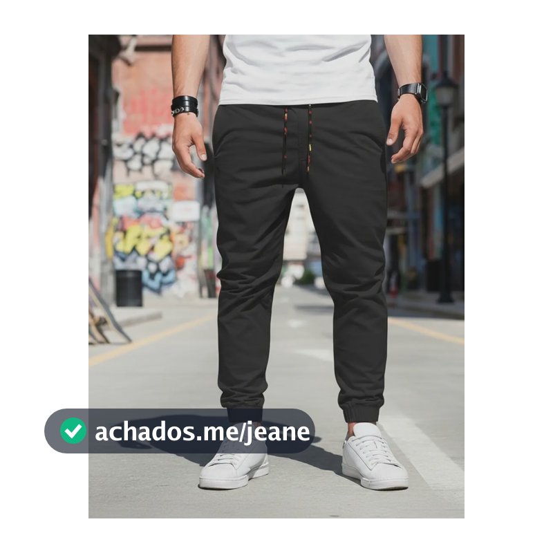 Calças Jogger Masculina Jeans Sarja Slim Com Punho Elástico Preto Liso G