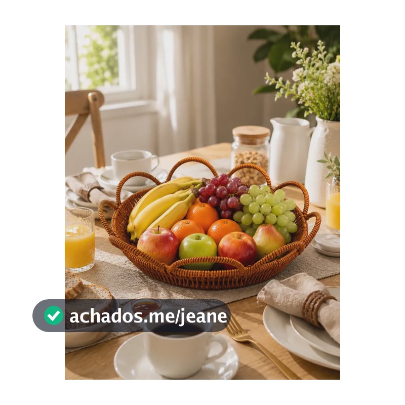 Fruteira De Mesa Redonda Aramada Com Base Madeira Premium Amadeirado