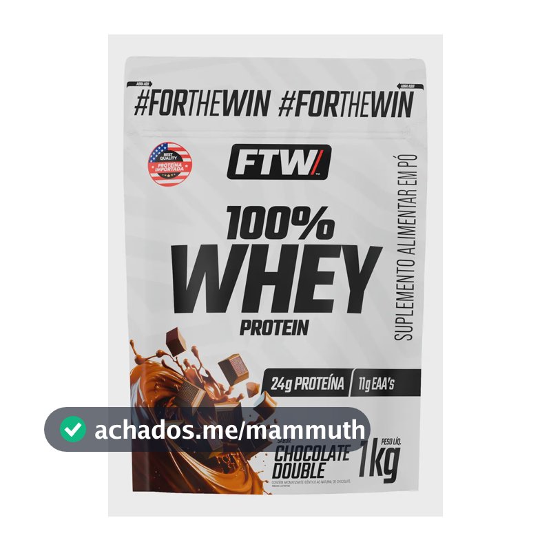Suplemento Whey Protein 100% Concentrado Refil 1kg Sabor Chocolate Double FTW