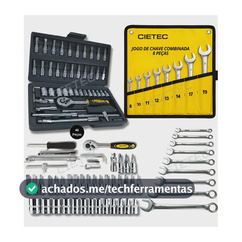 Jogo De Chave Soquete Catraca Combinada Fenda Philips Kit Ferramentas Completo 54 Peças Aço Crv Cietec