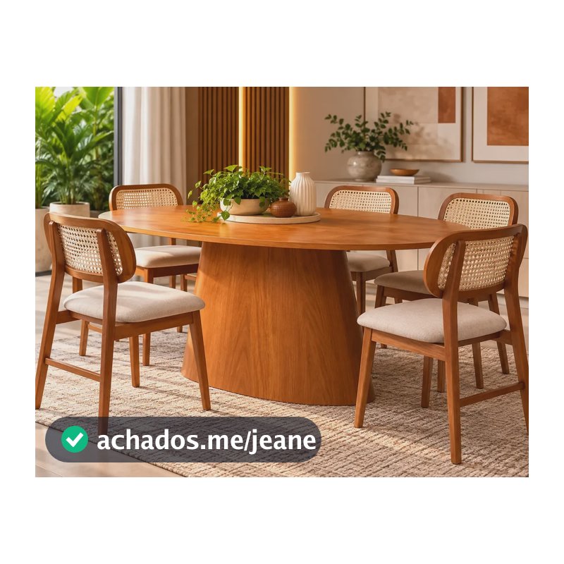 Mesa De Jantar Oval Tampo Laminado Madeira 220x120 Imbuia Mel