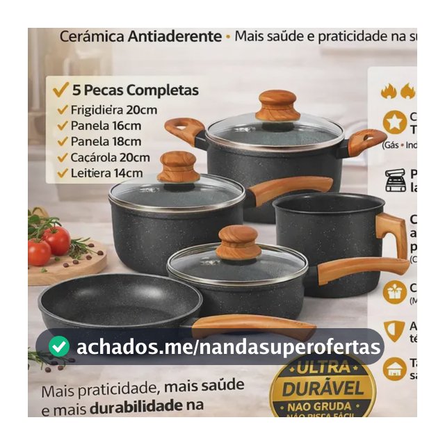 Jogo De Panelas Cerâmico Triplo Indução Vitrex Ecoglid 5 Peças Cor Preto Granito
