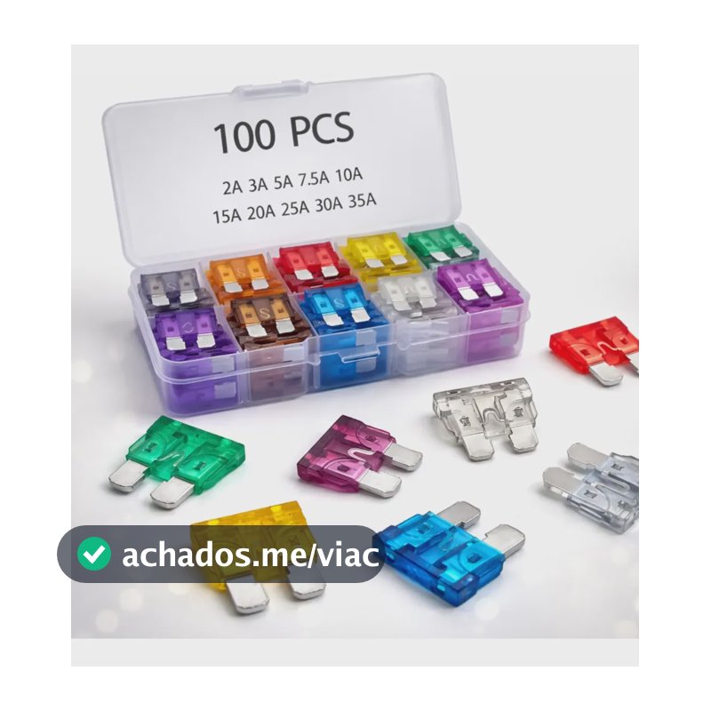 Fusível Lamina Média Carro Automotivo Kit 100 Pçs Com Estojo 1015202530v