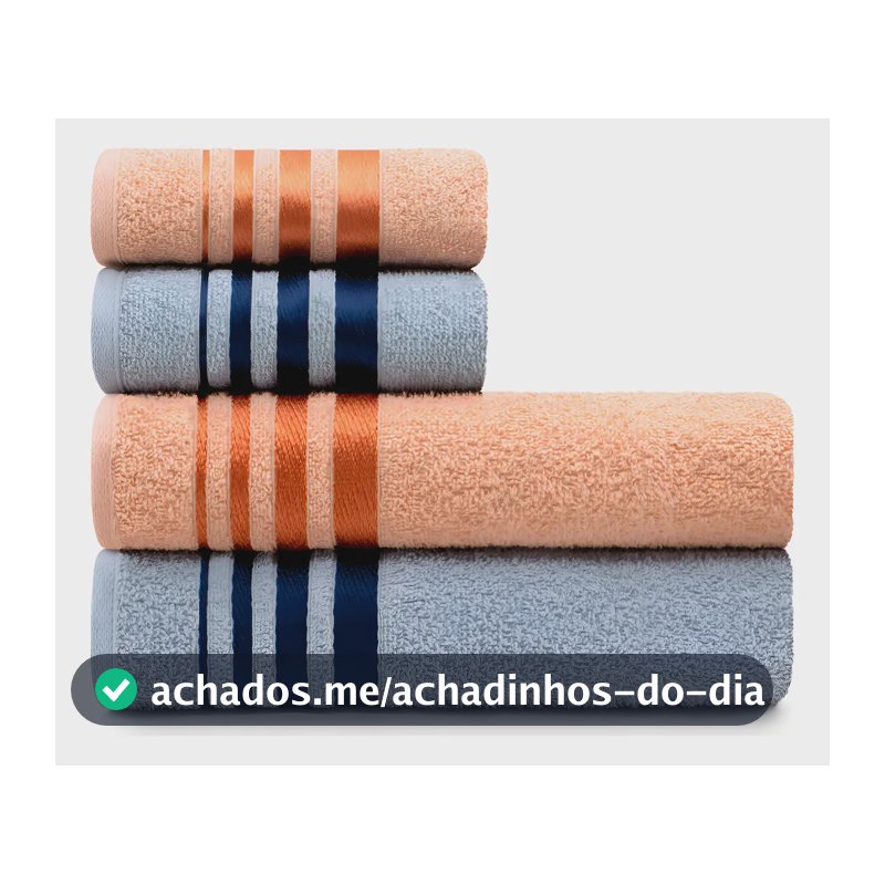 Jogo Toalhas De Algodão 4 Peças Banho E Rosto Salmão Azul Karsten