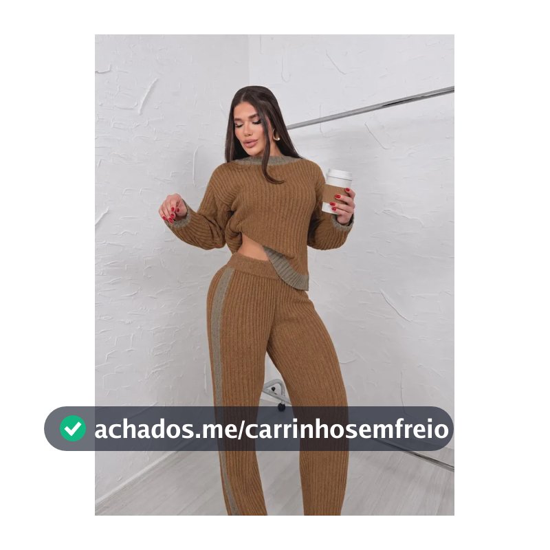 Conjunto Feminino Tricô Mousse Casaco + Calça  Caramelo Un