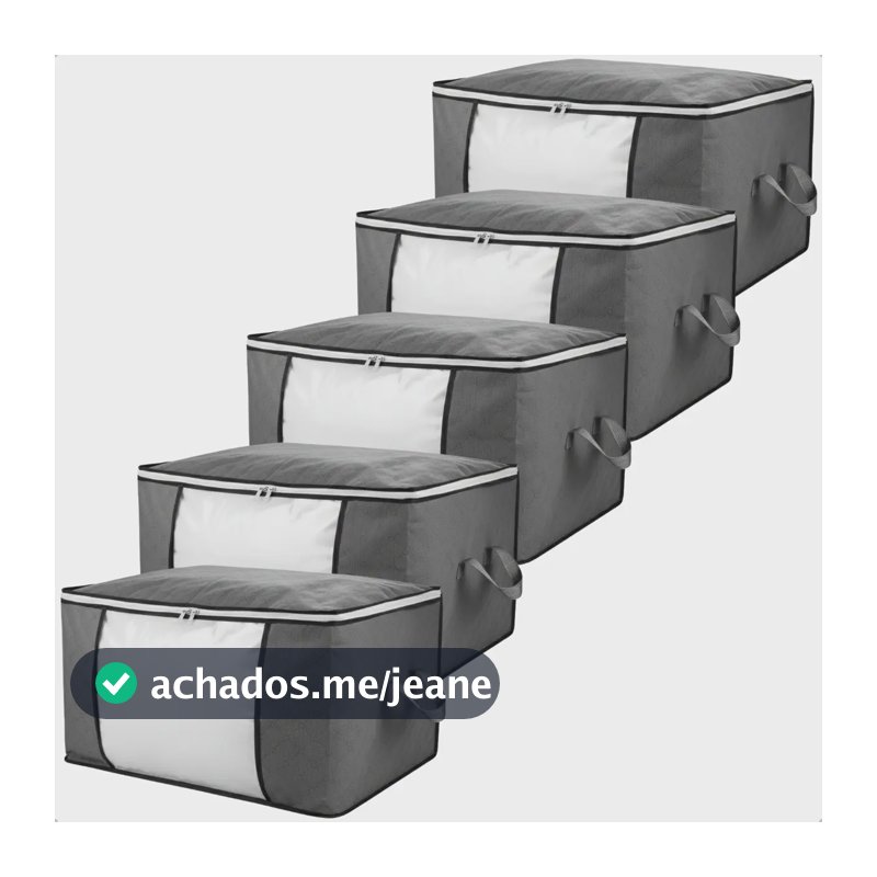 Kit 5 Caixa Saco Organizador Multiuso Edredom Cobertor Roupa Cinza