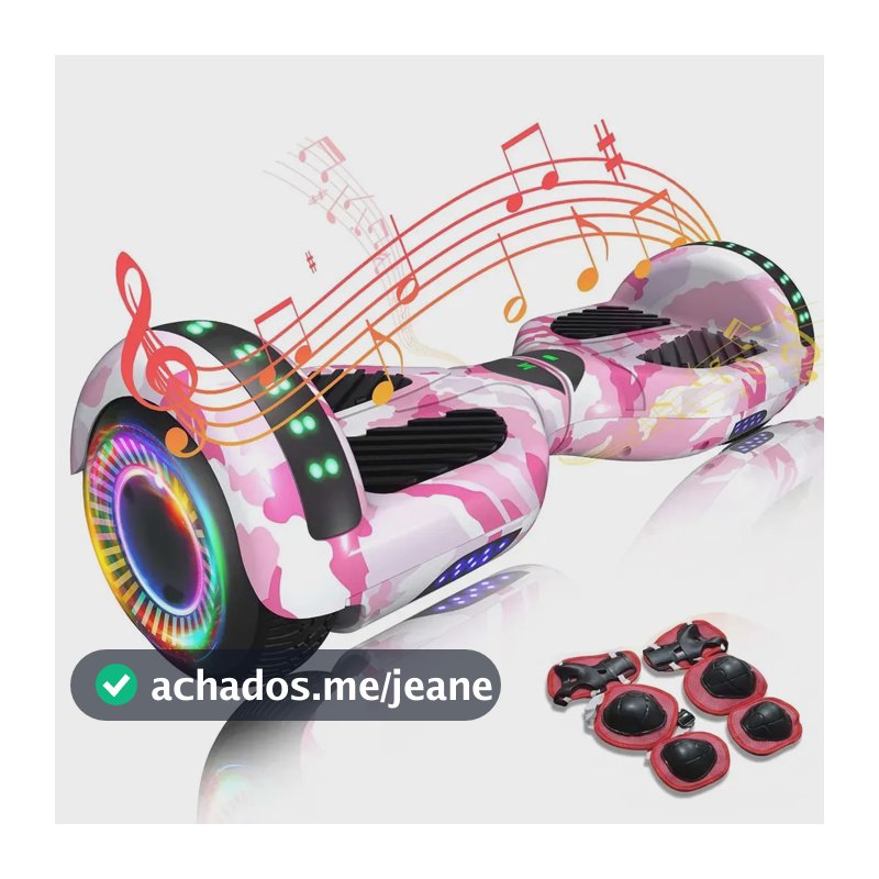 Hoverboard Skate Elétrico 6.5 Polegadas Com Led E Bluetooth Camuflado Rosa