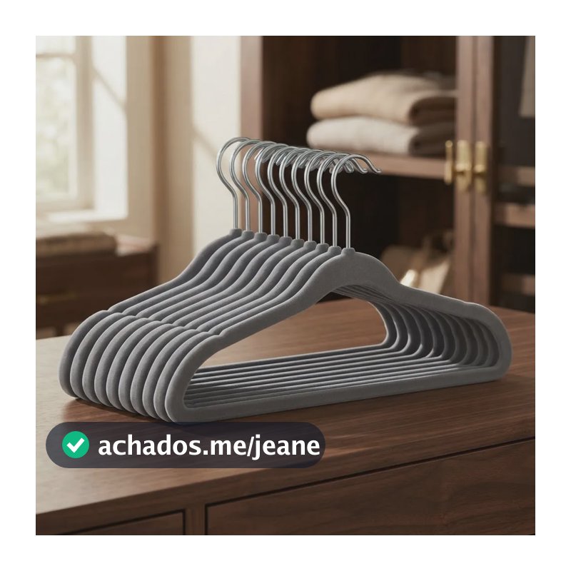 Kit 50 Cabides Veludo Antideslizante Adulto Preto Cinza