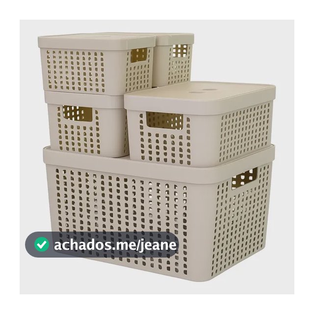 Kit 5 Caixas Organizadoras 2l 4,5l 17l Com Tampa Multiuso Cor Bege