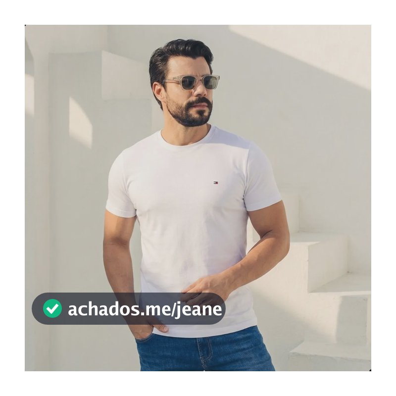 Camiseta Tommy Hilfiger Masculina Basic Algodão Regular Fit Branco Básico M