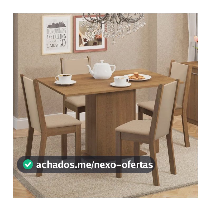 Sala De Jantar Madesa Talita Mesa Tampo Madeira 4 Cadeiras Cor Rustic/Crema/Pérola Desenho do tecido das cadeiras Liso