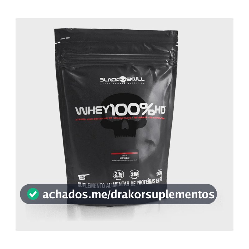 Proteína Black Skull Whey 100% HD em pó sabor Morango x 900g