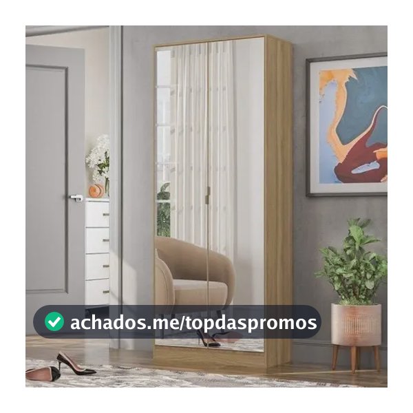 Sapateira com Espelho Demóbile 2 Portas 1 Gaveta MDP Amêndola 182x71x39 cm