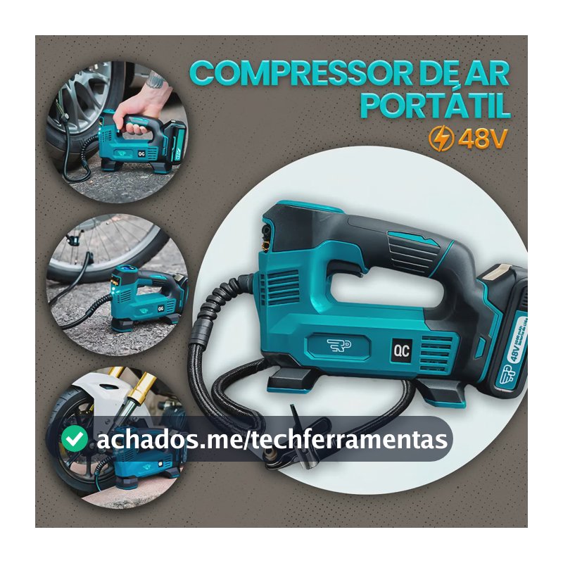 Compressor De Ar Portátil 2 Bateria 48v Digital 120 Psi Azul 127/220v 50hz/60hz