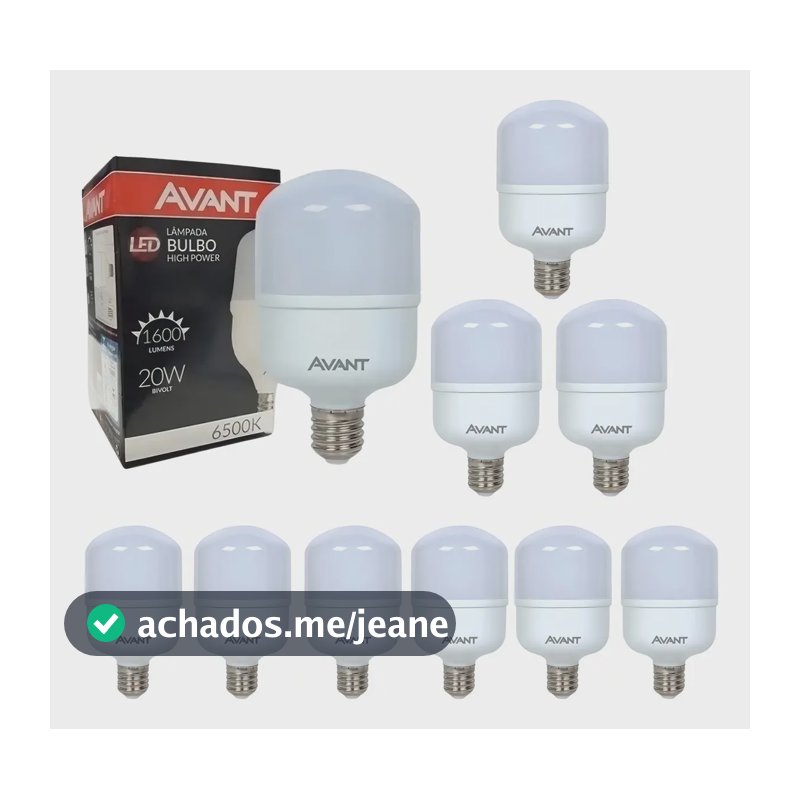 Kit 10 Lâmpadas Led 20w Bulbo 6500k Luz Branca Avant Luz Branco-frio