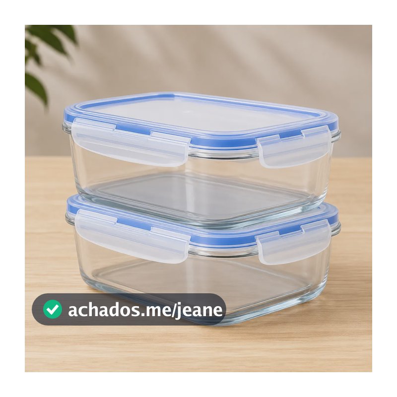 Kit 2 Potes Vidro Hermético 640ml Marmita Fitness 4 Travas Transparente
