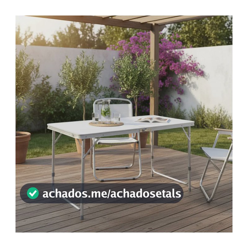 Mesa Dobrável Vira Maleta Alumínio Com Alça Portátil 120x60cm Para Camping Pesca Jardim Área Externa Ou Interna Salão De Festas Gourmet Cor Branco LuvinCo