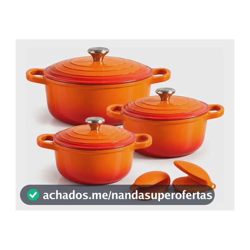Jogo 3 Caçarolas Indução Forno Cerâmica Antiaderente Laranja