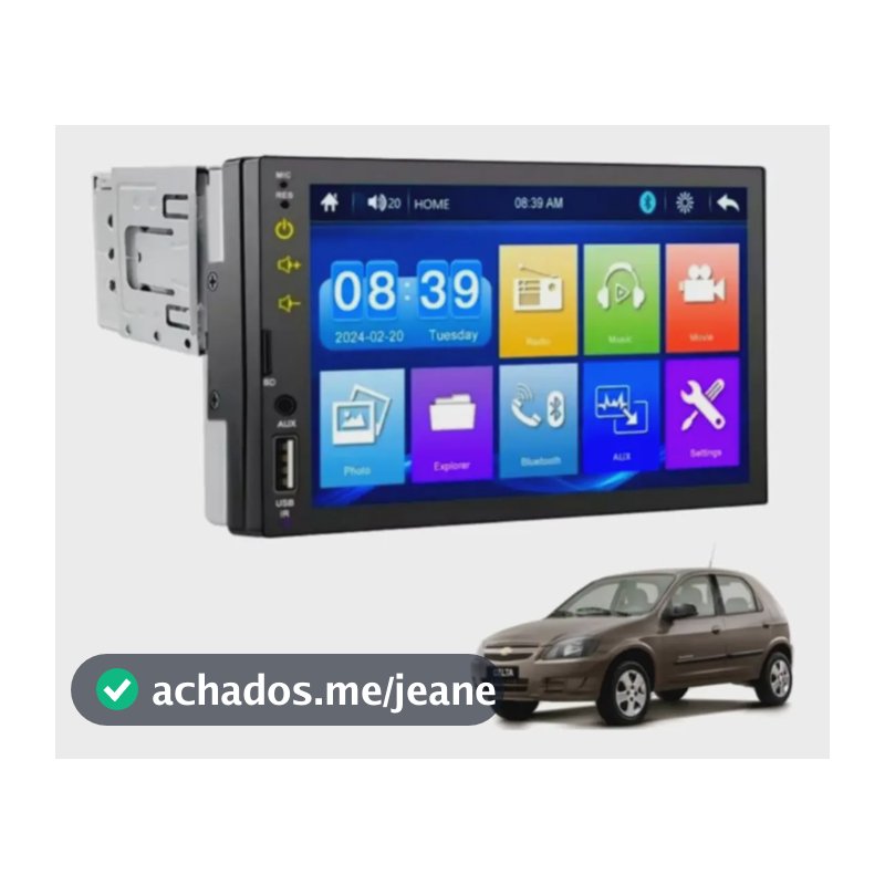 Central Multimídia 1 Din Celta Bluetooth Espelhamento