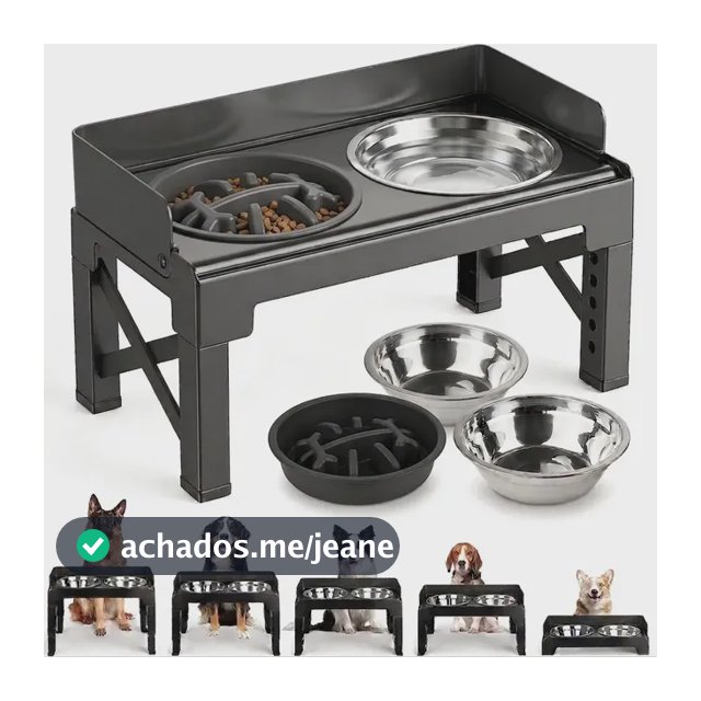 Comedouro Bebedouro para cachorro caes pets elevado Duplo inox tijela antiderrapante com regulavel com aço inoxidável para buldogue com ajuste de altura suporte 8cm 31cm com Proteção contra respingos